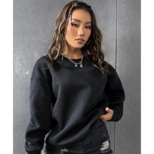 Unisex Kapşonsuz Oversize Kalıp Sweatshirt (Siyah)